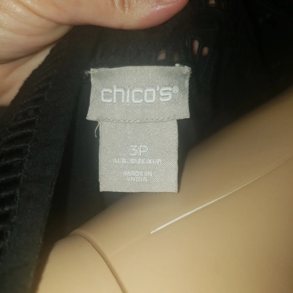 Chico's XLP flowy longsleeve crocheted yoke woven modal blend light airy luxury - Picture 9 of 10